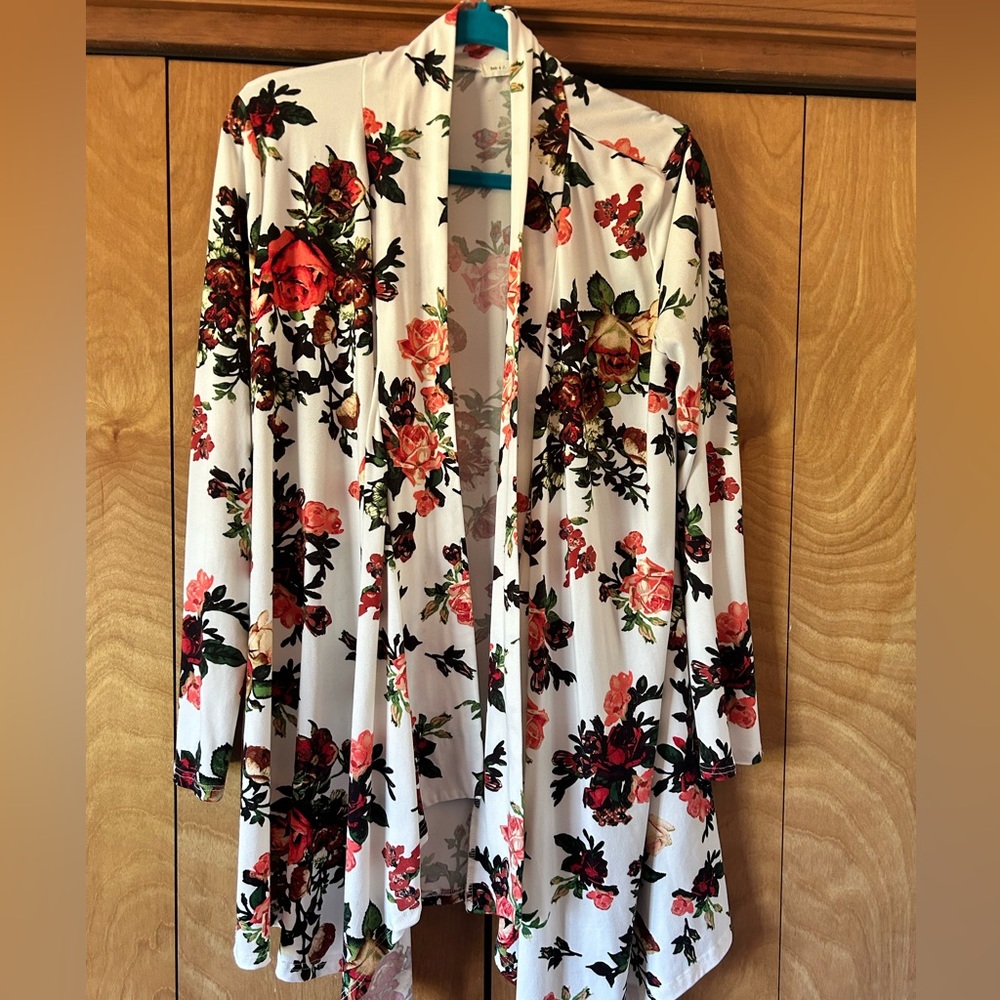 Lightweight floral cardigan.